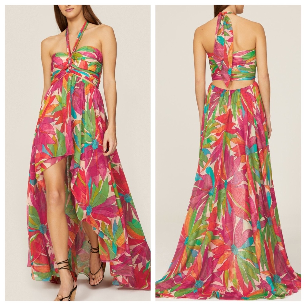 Ronny Kobo Natasha Floral Tropical Multicolor Cut Out Maxi Dress - SMALL